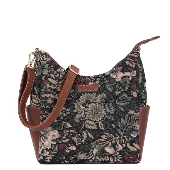 Women's Hobo Bag in Vintage Pattern Tapestry Fabric & Leather Crossbody Sling - Picture 1 of 8